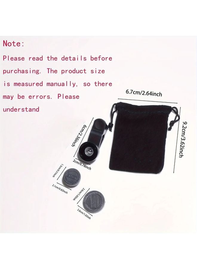 Black 3 In 1 Fish Eye Wide Angle Microscope Lens With Phone Holder For iPhone Xiaomi - Image 3
